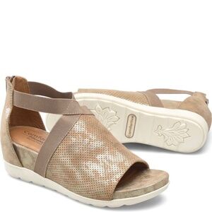 Comfortiva Women's Paisley Metallic Gold Suede Wedge Sandals Back Zip Elastic